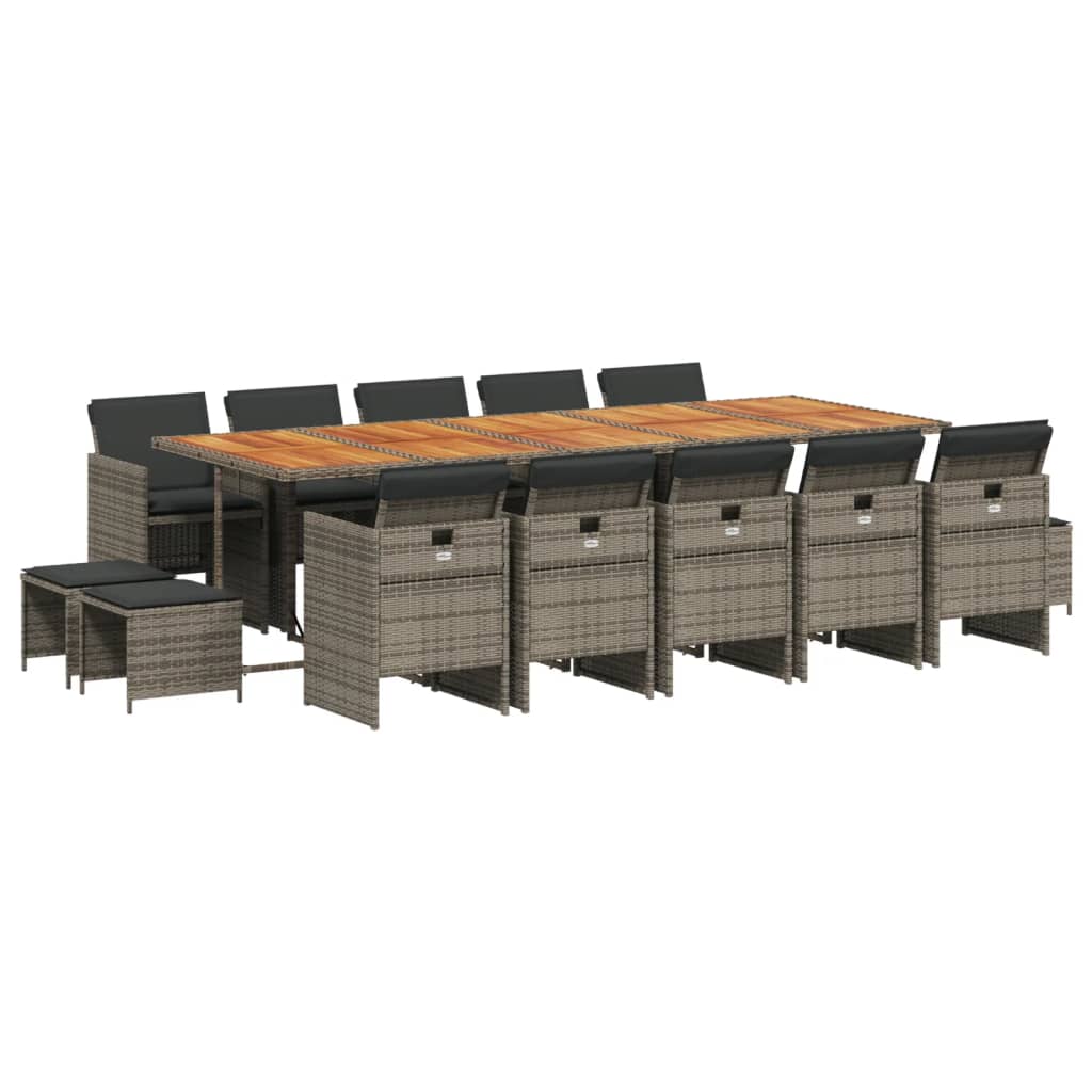 Set da Pranzo da Giardino 15 pz con Cuscini Grigio Polyrattan | homemem39
