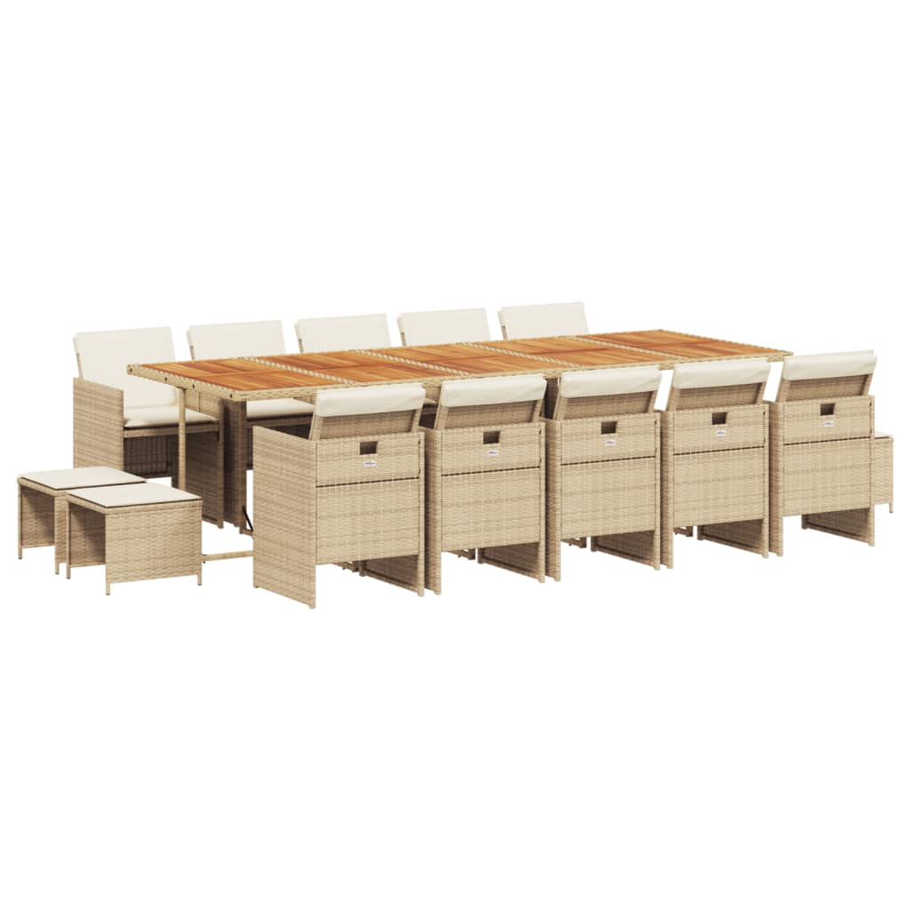 Set da Pranzo da Giardino 15 pz con Cuscini Beige in Polyrattan | homemem39