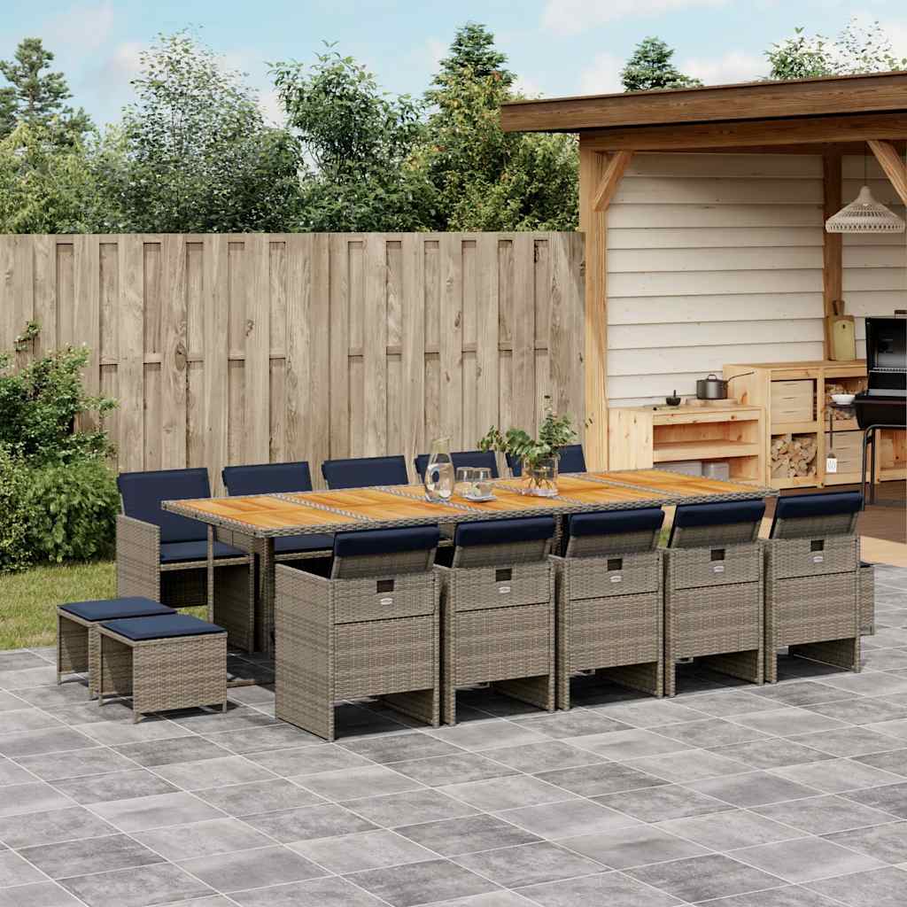Set da pranzo da giardino da 15 pz con Cuscini in Polyrattan Grigio | homemem39