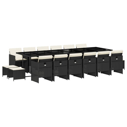 Set da Pranzo da Giardino 17 pz con Cuscini Nero in Polyrattan | homemem39