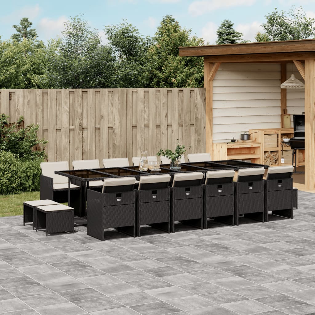 Set da Pranzo da Giardino 17 pz con Cuscini Nero in Polyrattan | homemem39