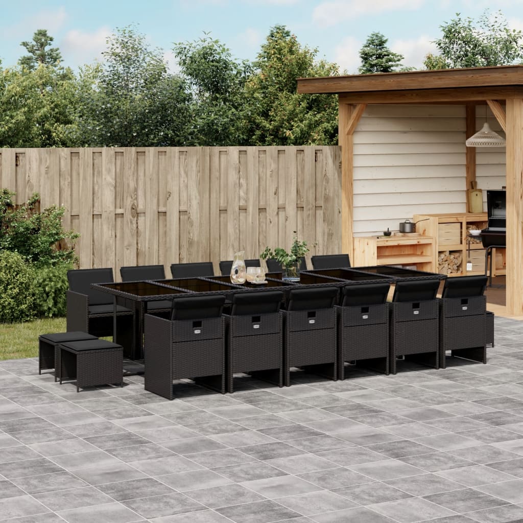 Set da Pranzo da Giardino 17 pz con Cuscini Nero in Polyrattan | homemem39
