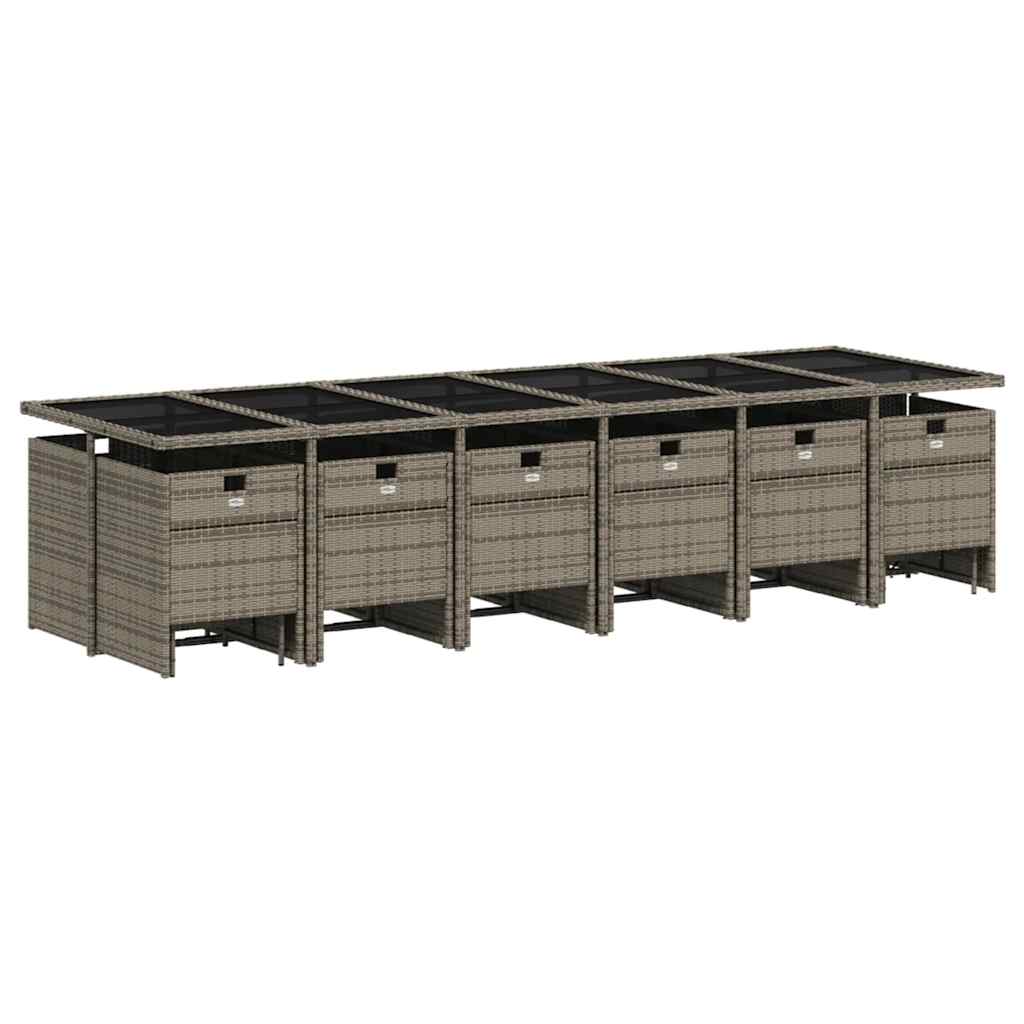 Set da pranzo da giardino da 17 pz con Cuscini in Polyrattan Grigio
