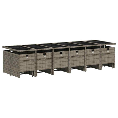 Set da pranzo da giardino da 17 pz con Cuscini in Polyrattan Grigio