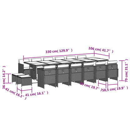 Set da Pranzo da Giardino 17pz con Cuscini Grigio in Polyrattan | homemem39