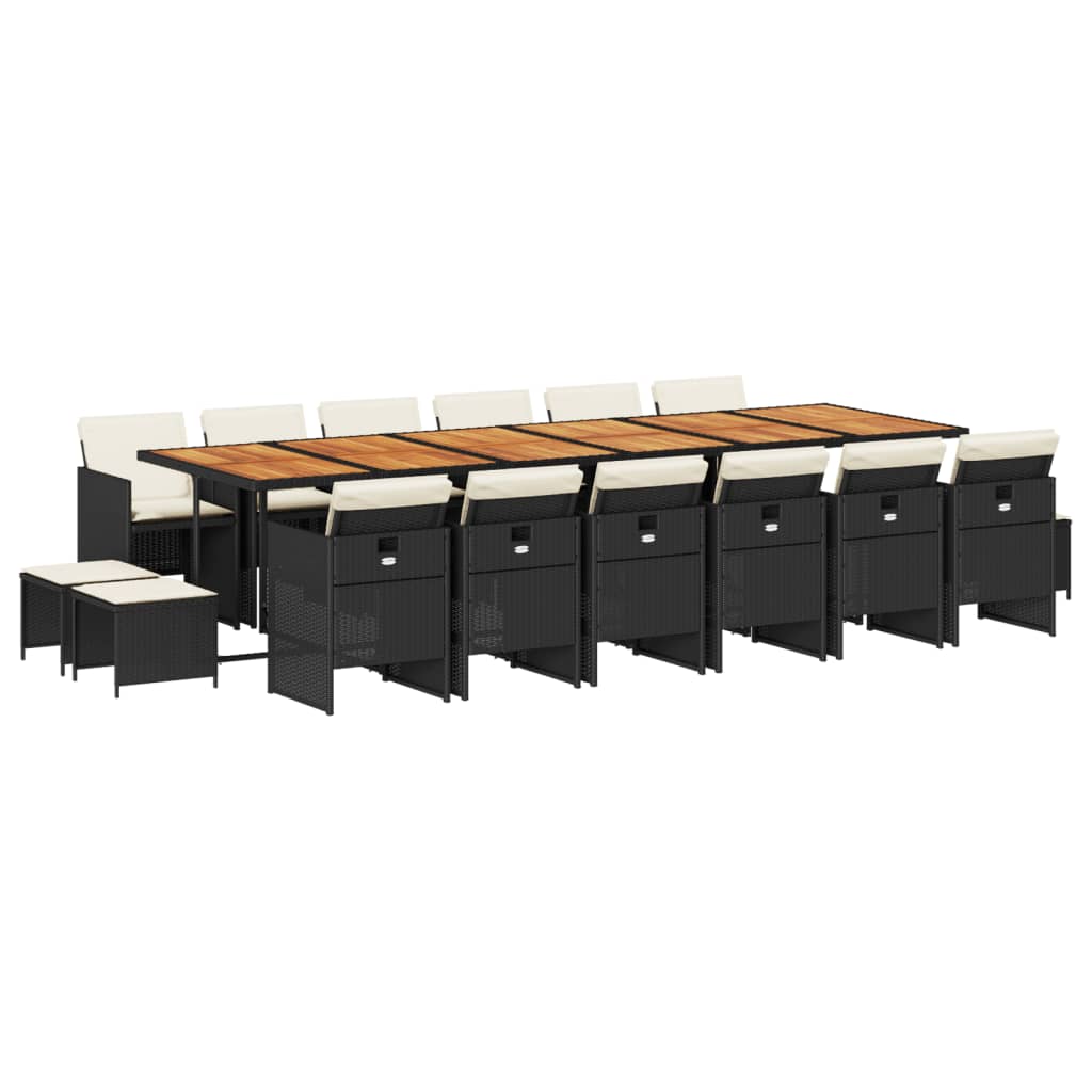 Set da Pranzo da Giardino 17 pz con Cuscini Nero in Polyrattan | homemem39