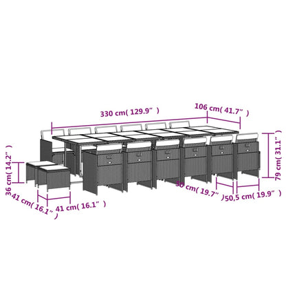 Set da Pranzo da Giardino 17 pz con Cuscini Nero in Polyrattan | homemem39