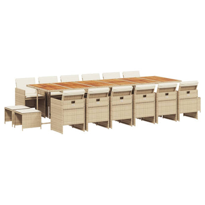 Set da Pranzo da Giardino 17 pz con Cuscini Beige in Polyrattan | homemem39