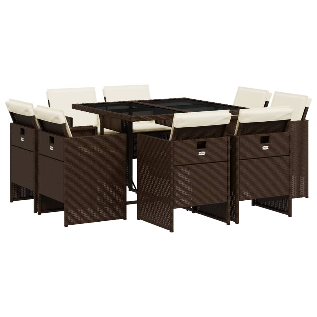 Set da Pranzo da Giardino 9pz con Cuscini Marrone in Polyrattan - homemem39