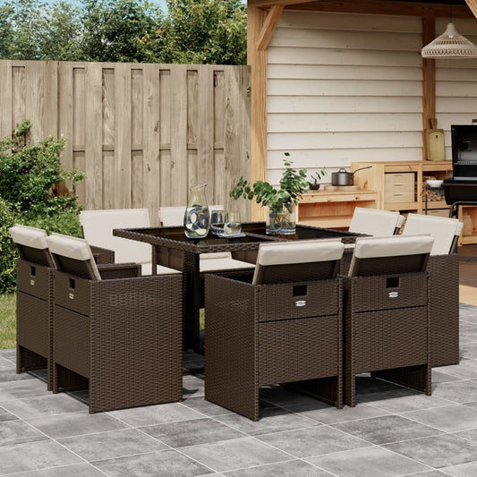 Set da Pranzo da Giardino 9pz con Cuscini Marrone in Polyrattan - homemem39