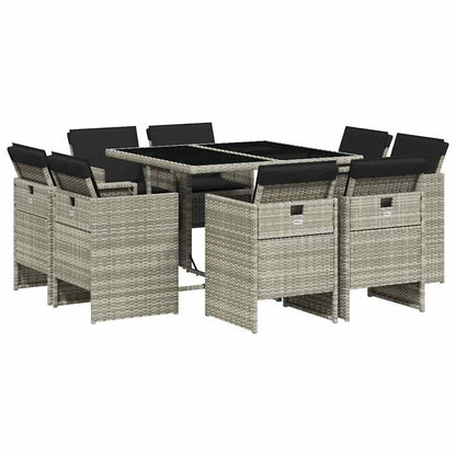 Set Pranzo da Giardino 9pz con Cuscini Grigio Chiaro Polyrattan | homemem39