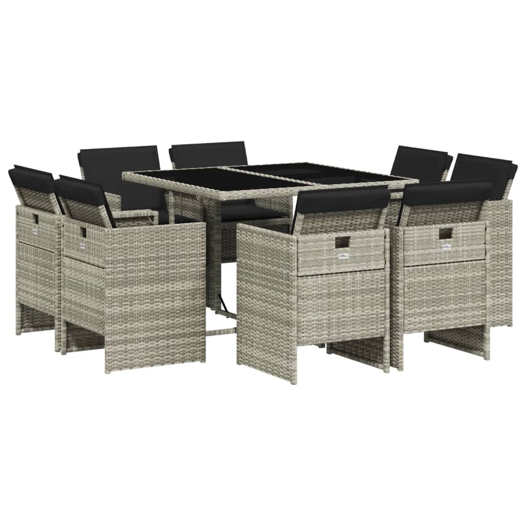 Set Pranzo da Giardino 9pz con Cuscini Grigio Chiaro Polyrattan - homemem39