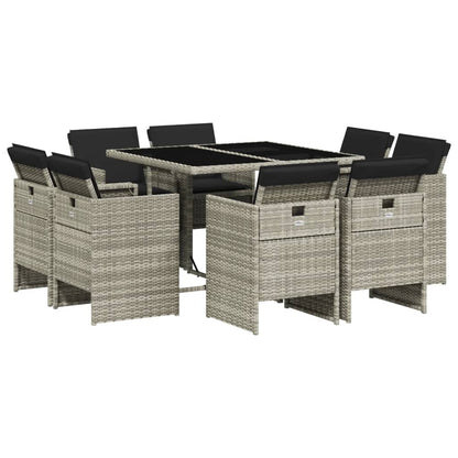 Set Pranzo da Giardino 9pz con Cuscini Grigio Chiaro Polyrattan - homemem39