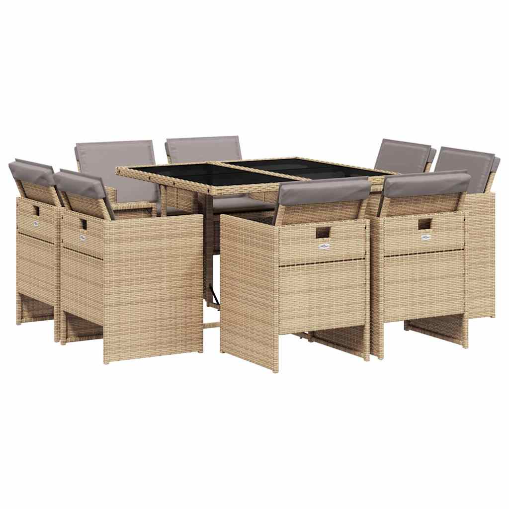 Set Pranzo da Giardino 9 pz con Cuscini Beige Misto Polyrattan | homemem39