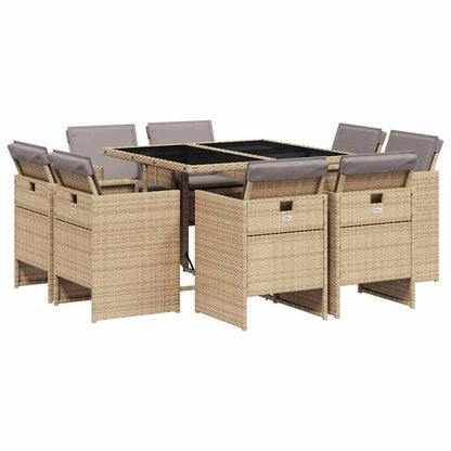 Set Pranzo da Giardino 9 pz con Cuscini Beige Misto Polyrattan | homemem39