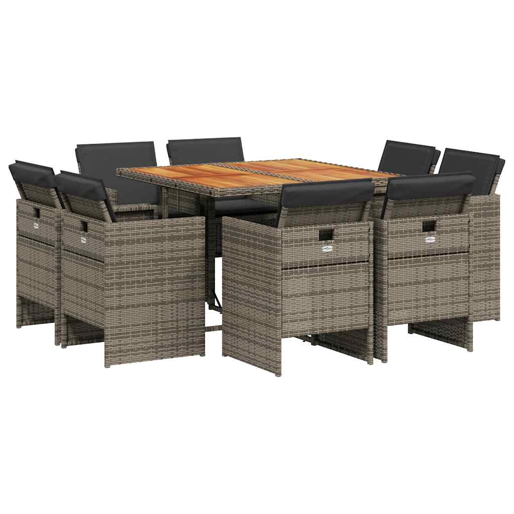 Set da Pranzo da Giardino 9 pz con Cuscini in Polyrattan Grigio | homemem39