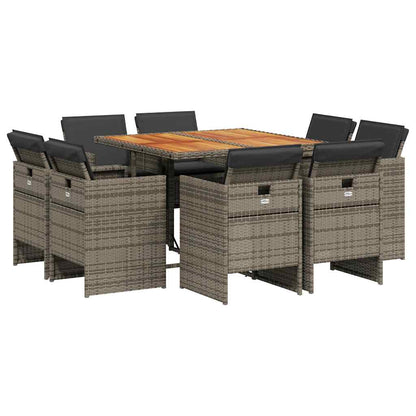 Set da Pranzo da Giardino 9 pz con Cuscini in Polyrattan Grigio | homemem39