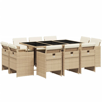 Set da Pranzo da Giardino 11 pz con Cuscini Beige in Polyrattan - homemem39
