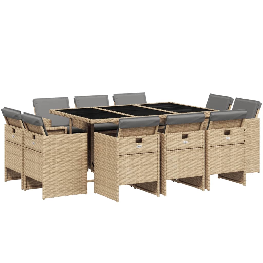 Set Pranzo da Giardino 11 pz con Cuscini Beige Misto Polyrattan - homemem39