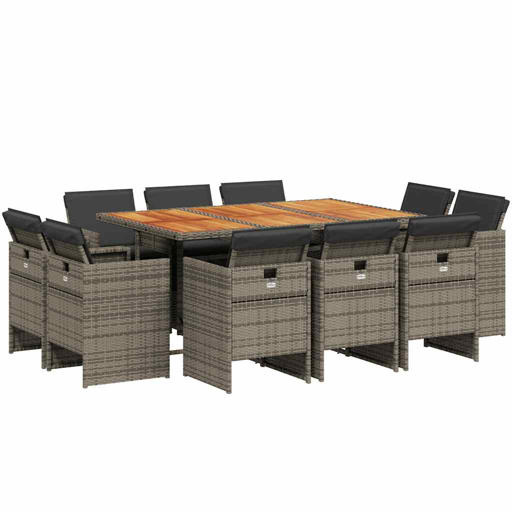 Set da Pranzo da Giardino 11pz con Cuscini in Polyrattan Grigio | homemem39