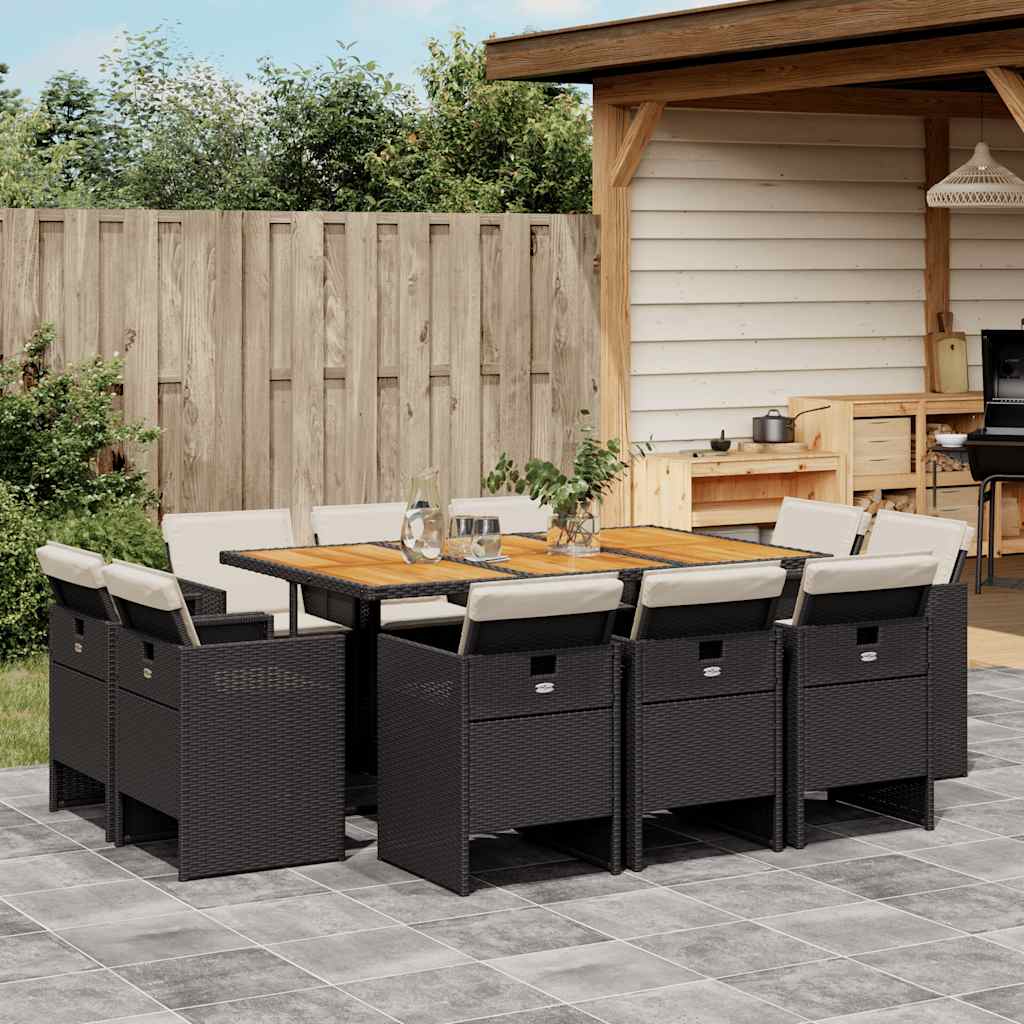 Set da Pranzo da Giardino 11 pz con Cuscini in Polyrattan Nero | homemem39