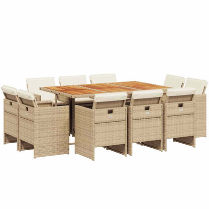 Set da Pranzo da Giardino 11 pz con Cuscini Beige in Polyrattan | homemem39