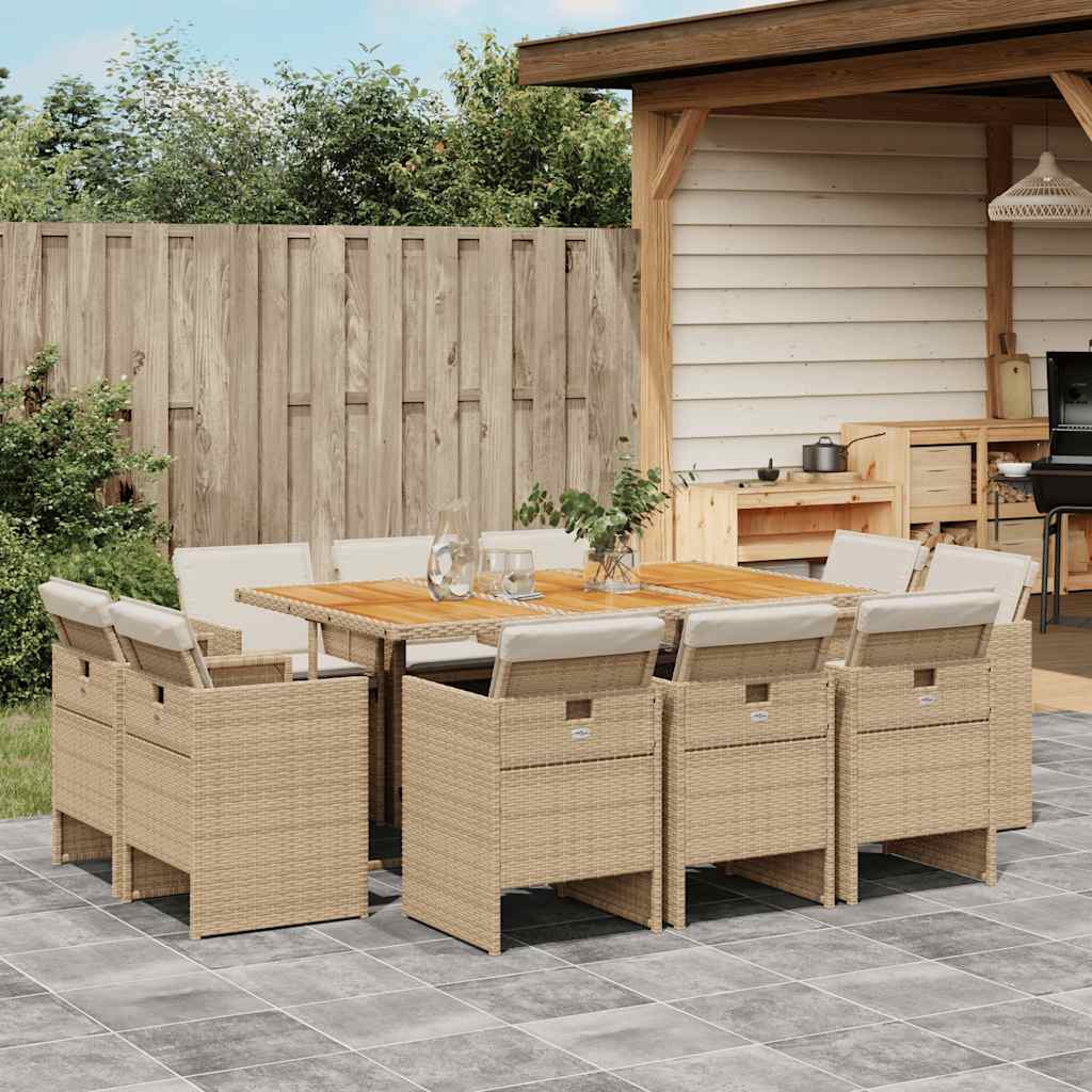 Set da Pranzo da Giardino 11 pz con Cuscini Beige in Polyrattan | homemem39