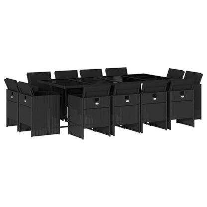 Set da Pranzo da Giardino 13pz con Cuscini Nero in Polyrattan - homemem39