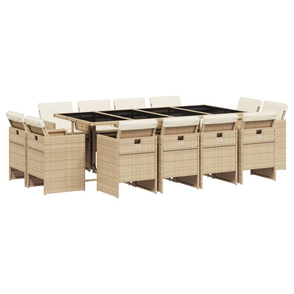 Set da Pranzo da Giardino 13 pz con Cuscini Beige in Polyrattan - homemem39