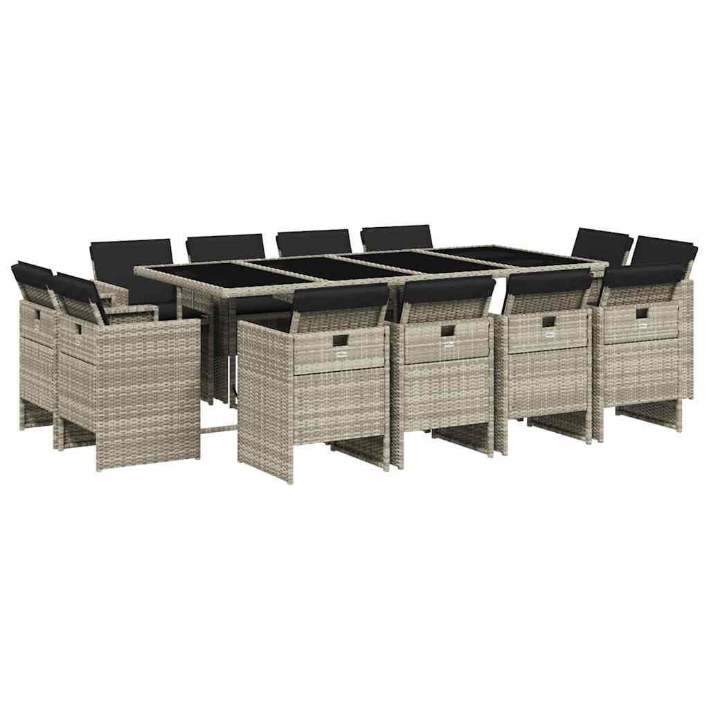Set da Pranzo da Giardino 13pz con Cuscini Grigio in Polyrattan | homemem39