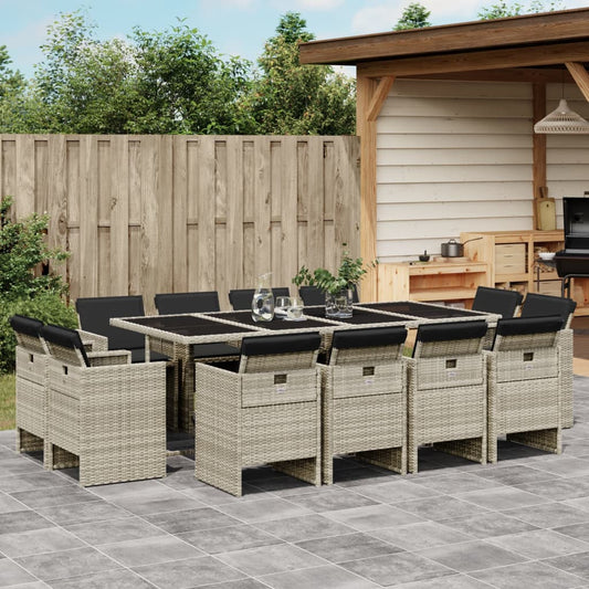 Set da Pranzo da Giardino 13pz con Cuscini Grigio in Polyrattan - homemem39