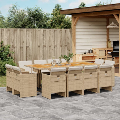 Set da Pranzo da Giardino 13 pz con Cuscini Beige in Polyrattan - homemem39