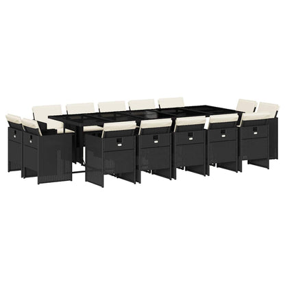 Set da Pranzo da Giardino 15 pz con Cuscini Nero in Polyrattan | homemem39