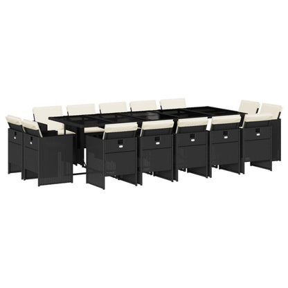 Set da Pranzo da Giardino 15 pz con Cuscini Nero in Polyrattan - homemem39