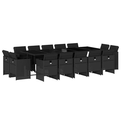 Set da Pranzo da Giardino 15 pz con Cuscini Nero in Polyrattan - homemem39