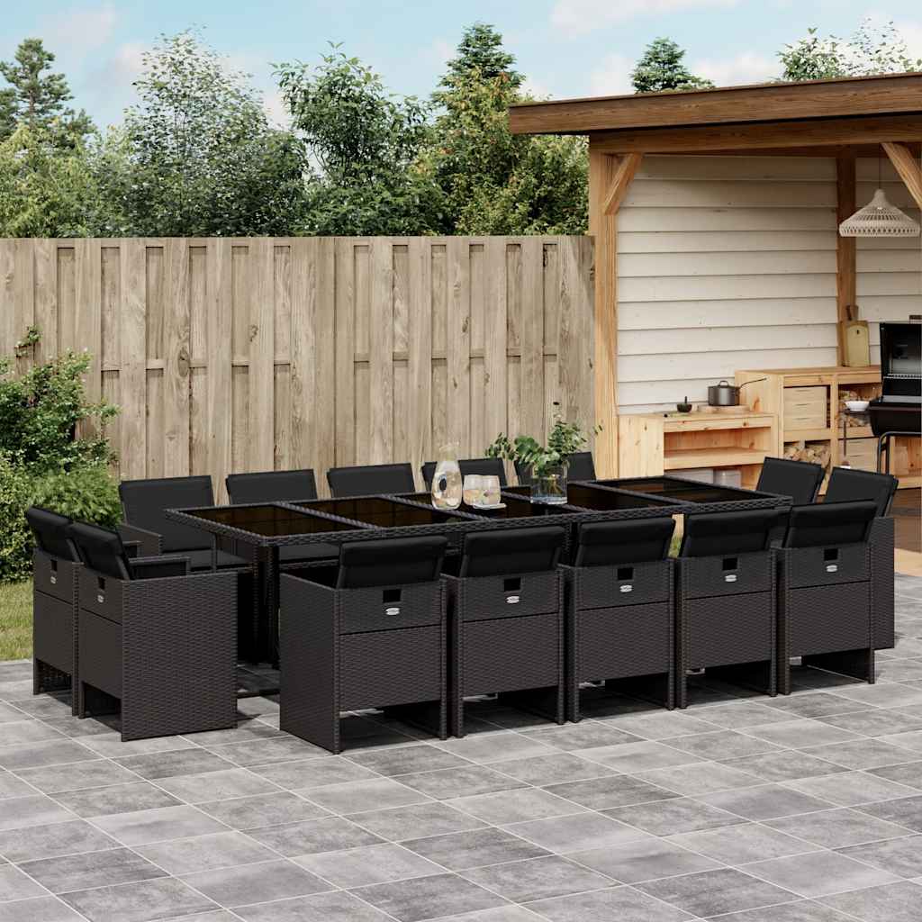 Set da Pranzo da Giardino 15 pz con Cuscini Nero in Polyrattan | homemem39