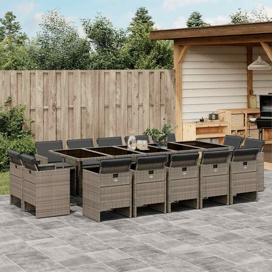 Set da Pranzo da Giardino 15 pz con Cuscini Grigio Polyrattan | homemem39
