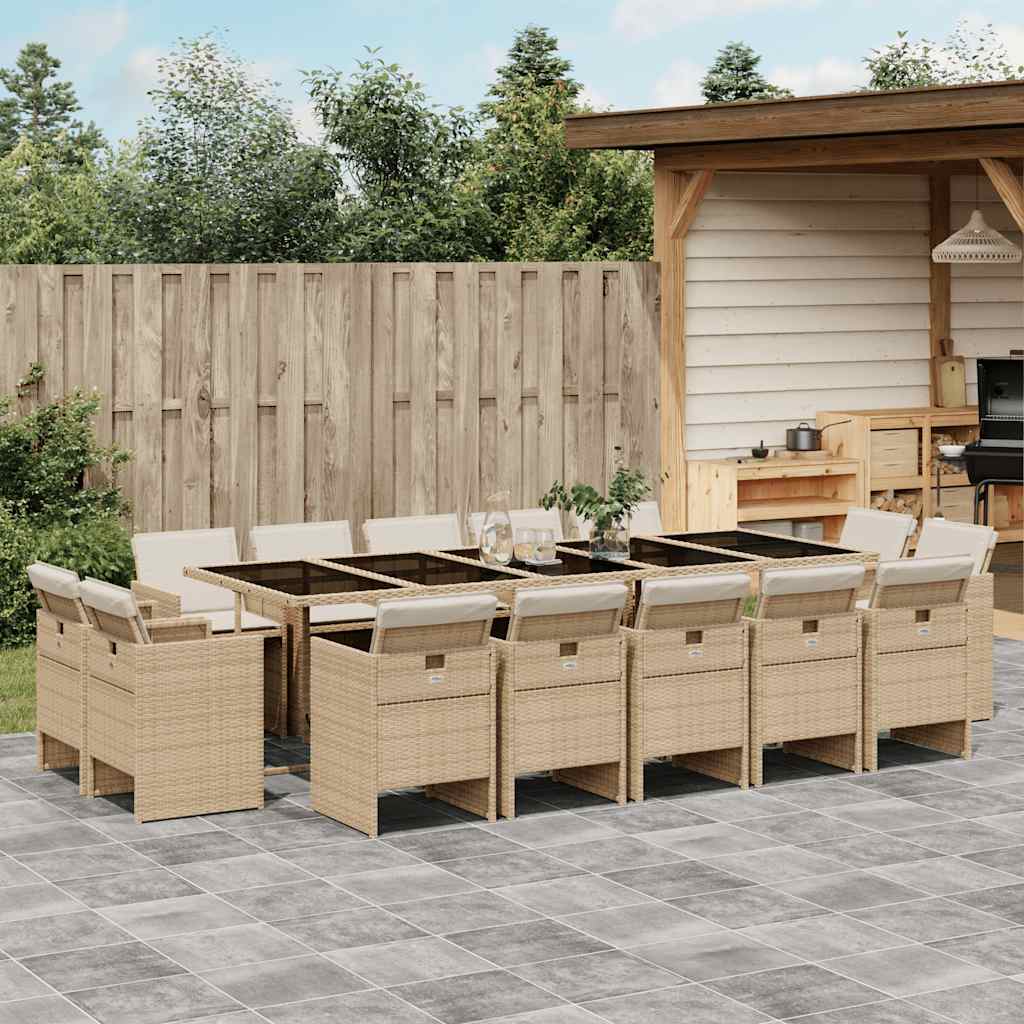 Set da Pranzo da Giardino 15 pz con Cuscini Beige in Polyrattan | homemem39