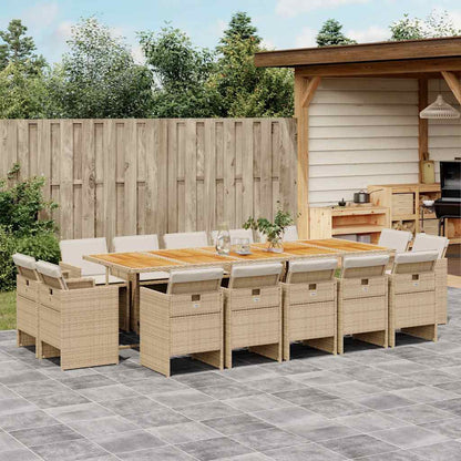 Set da Pranzo da Giardino 15 pz con Cuscini Beige in Polyrattan | homemem39