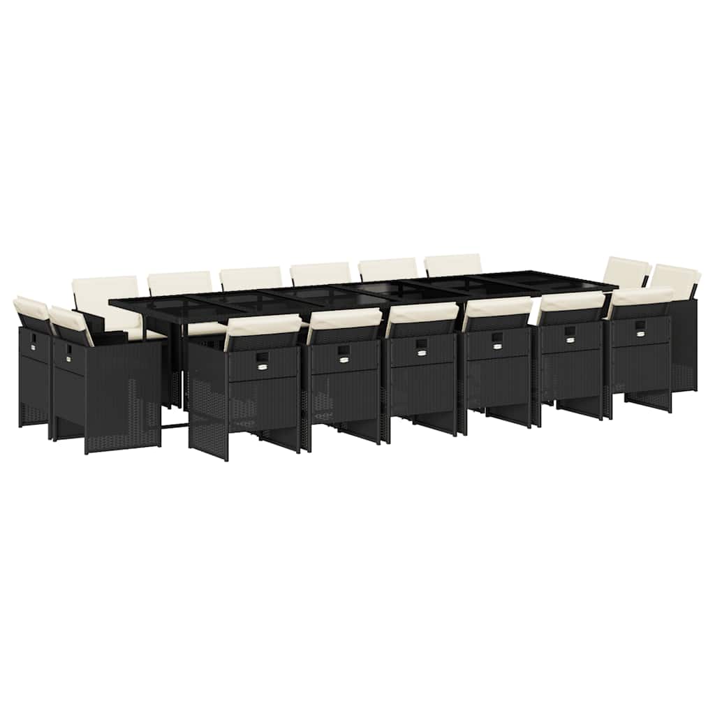 Set da Pranzo da Giardino 17 pz con Cuscini Nero in Polyrattan | homemem39