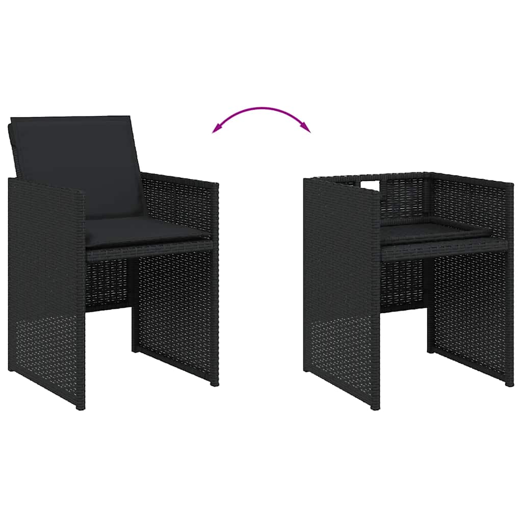 Set da Pranzo da Giardino 17 pz con Cuscini Nero in Polyrattan | homemem39