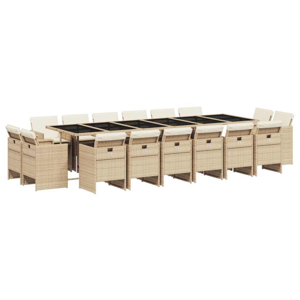 Set da Pranzo da Giardino 17 pz con Cuscini Beige in Polyrattan - homemem39