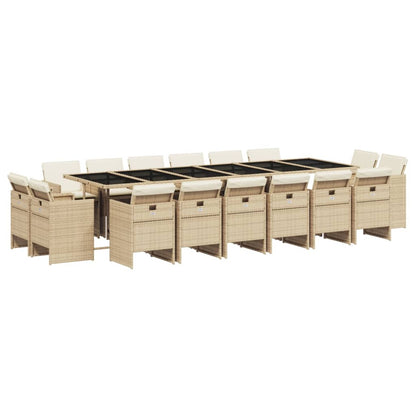 Set da Pranzo da Giardino 17 pz con Cuscini Beige in Polyrattan - homemem39