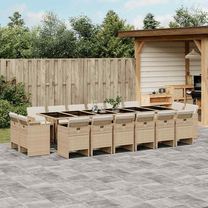 Set da Pranzo da Giardino 17 pz con Cuscini Beige in Polyrattan | homemem39
