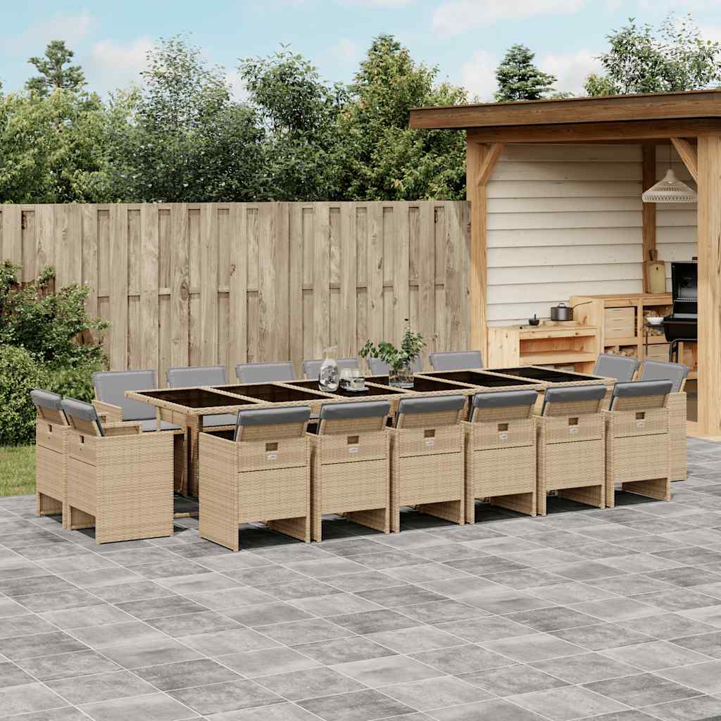 Set Pranzo da Giardino 17 pz con Cuscini Beige Misto Polyrattan | homemem39