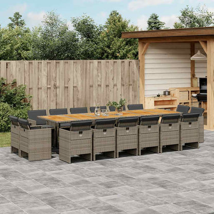 Set da Pranzo da Giardino 17pz con Cuscini Grigio in Polyrattan | homemem39