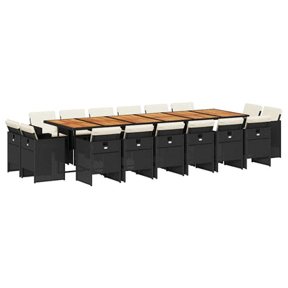 Set da Pranzo da Giardino 17 pz con Cuscini Nero in Polyrattan | homemem39
