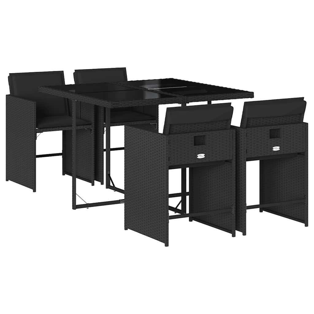 Set da Pranzo da Giardino 5 pz Nero con Cuscini in Polyrattan | homemem39