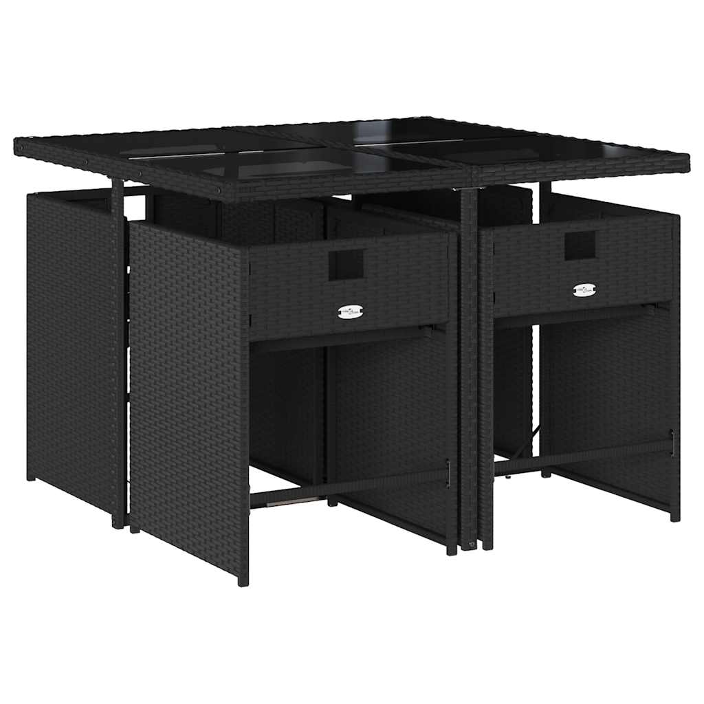 Set da Pranzo da Giardino 5 pz Nero con Cuscini in Polyrattan | homemem39