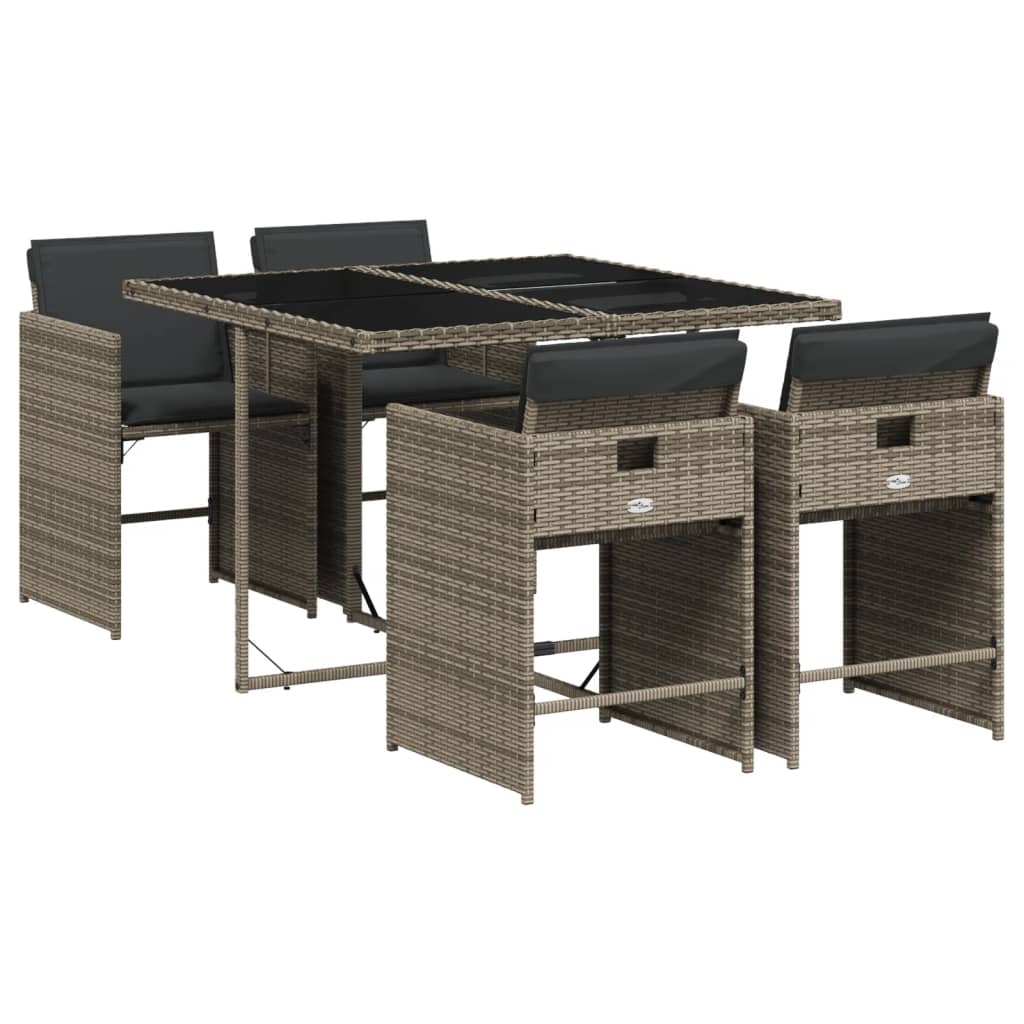 Set da Pranzo da Giardino 5 pz con Cuscini in Polyrattan Grigio - homemem39